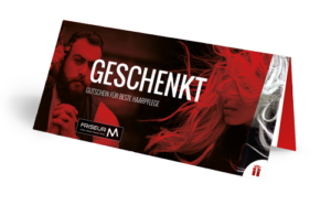 Geschenk Gutschein steht aufgeklappt da